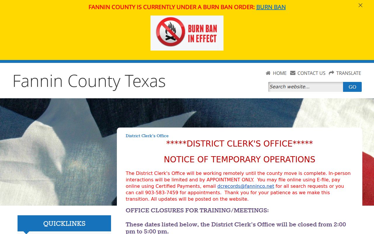 Fannin County court records District Clerk page