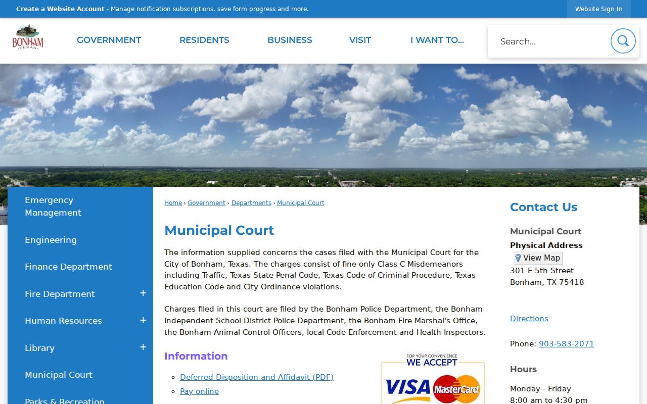 Fannin County traffic court records at Bonham Municipal Court