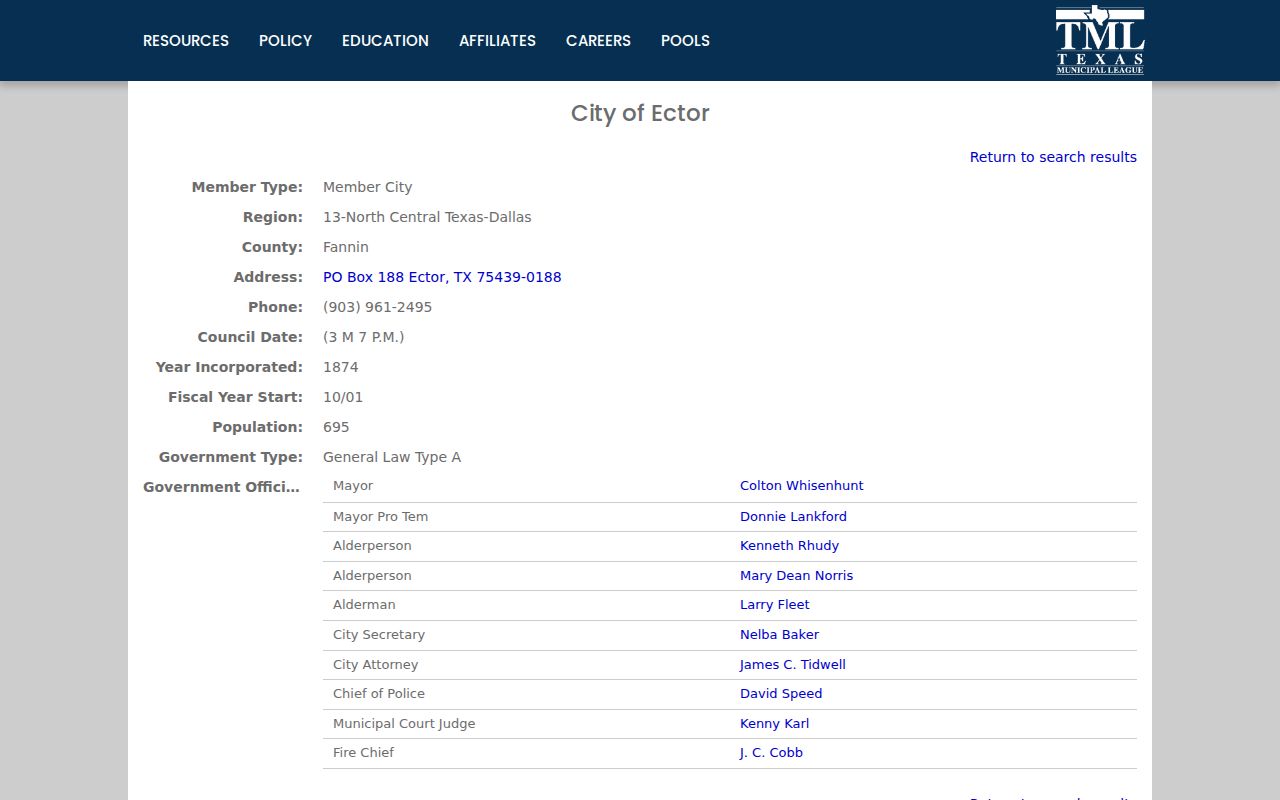 Ector court docket contact information in the municipal profile