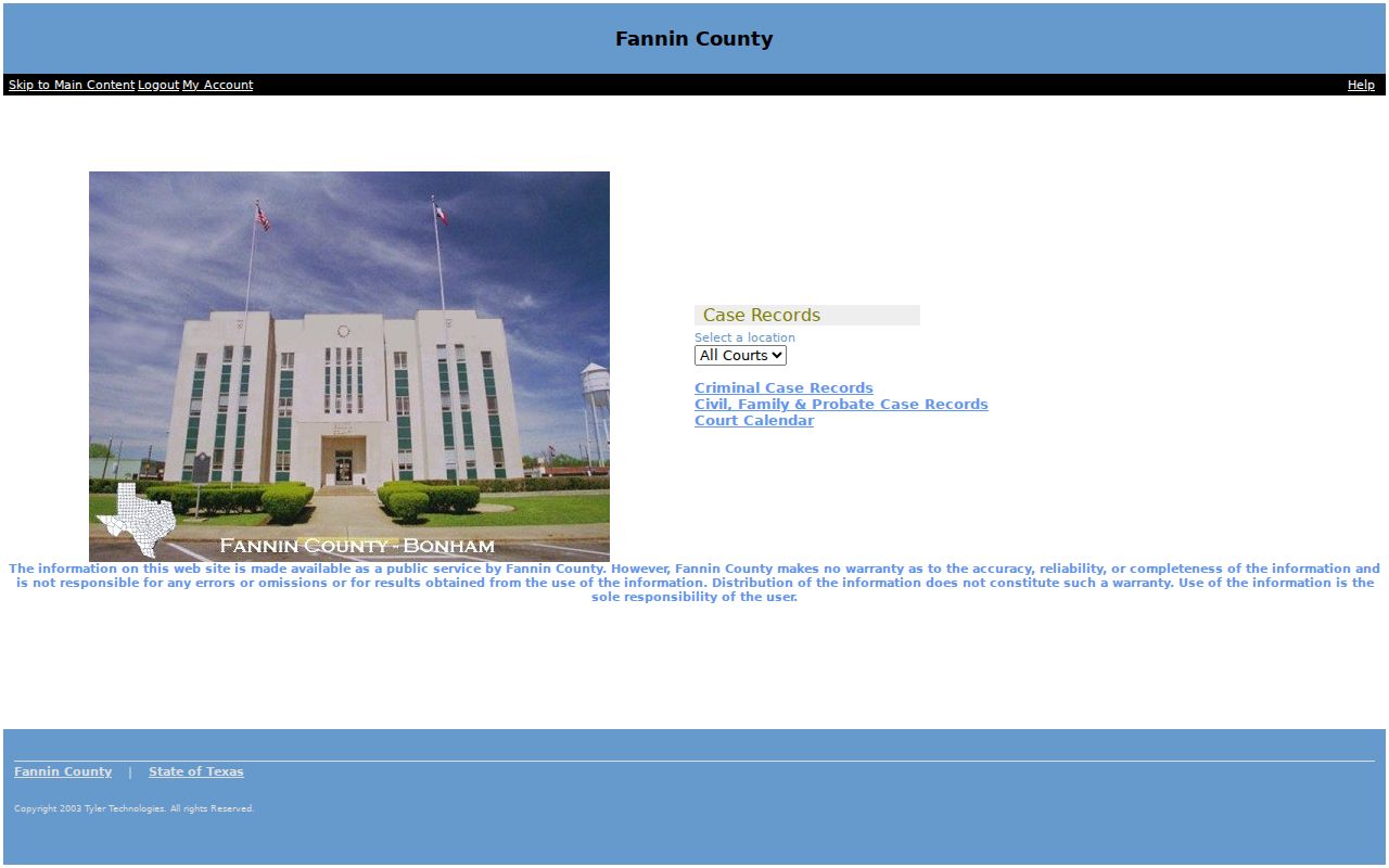 Fannin County court docket Odyssey location choices